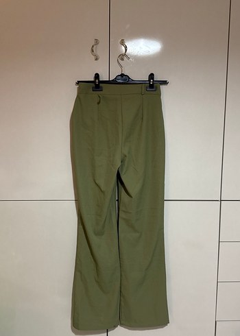 Kadın Haki Pilili Midi Kumaş Pantolon - Görsel 4