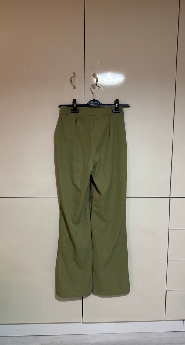 Kadın Haki Pilili Midi Kumaş Pantolon - Görsel 4