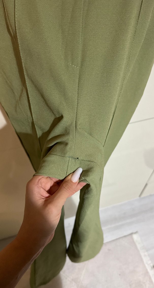 Kadın Haki Pilili Midi Kumaş Pantolon - Görsel 3