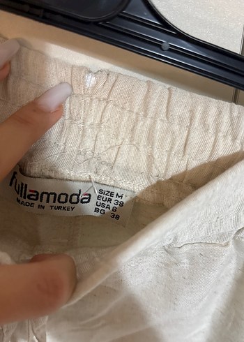 Bej Keten Bol Kesim Kadın Pantolon - Görsel 3