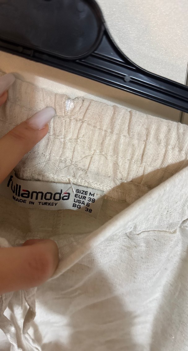 Bej Keten Bol Kesim Kadın Pantolon - Görsel 3