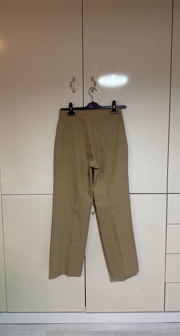 Bej Kadın Keten Kumaş Pantolon - Görsel 3