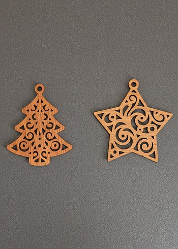 El Yapımı Ahşap Yılbaşı Süsleri  4'lü Set - Görsel 3