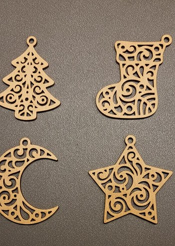 El Yapımı Ahşap Yılbaşı Süsleri  4'lü Set - Görsel 4