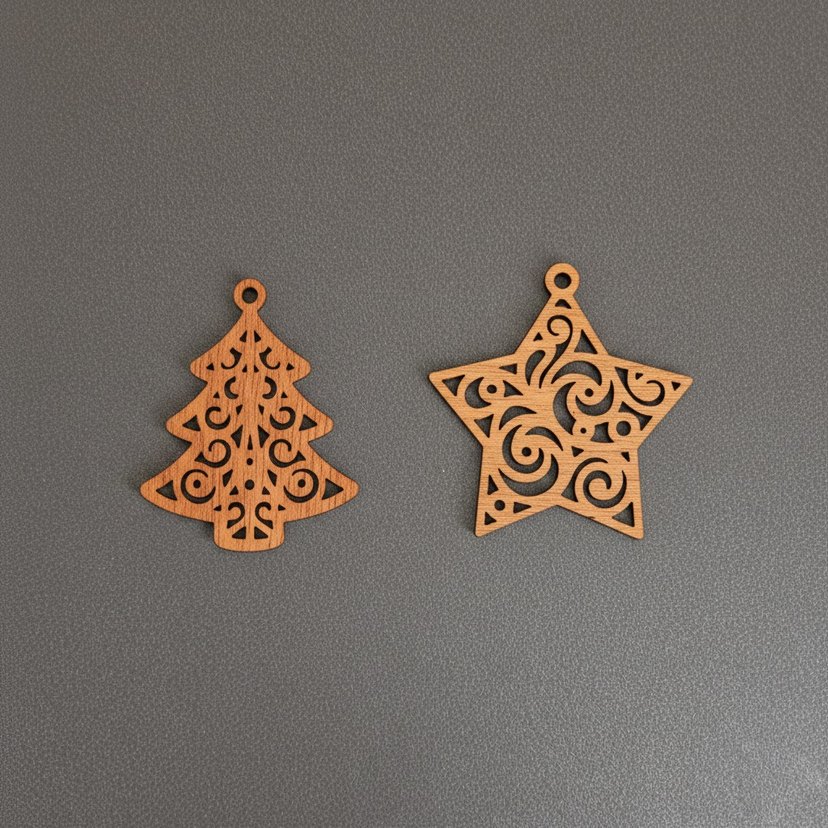 El Yapımı Ahşap Yılbaşı Süsleri  4'lü Set - Görsel 3