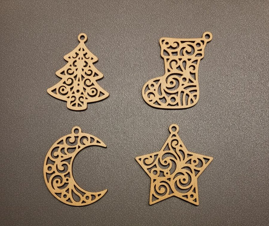 El Yapımı Ahşap Yılbaşı Süsleri  4'lü Set - Görsel 4