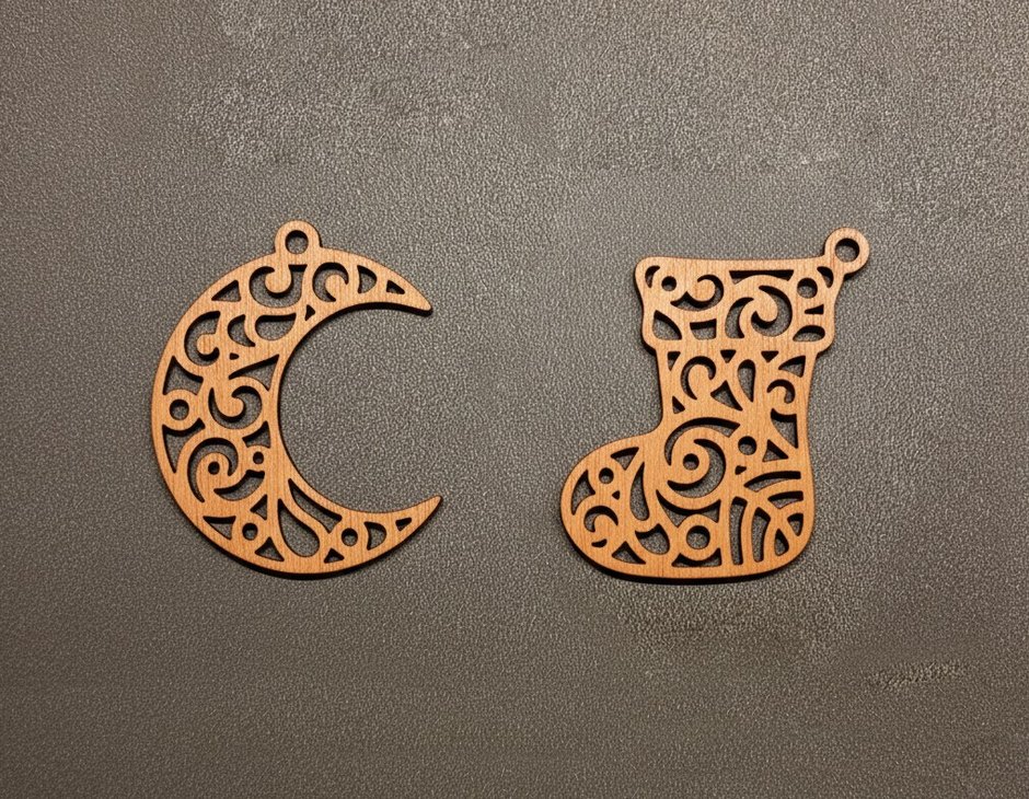 El Yapımı Ahşap Yılbaşı Süsleri  4'lü Set - Görsel 2