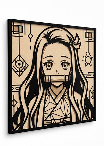 Nezuko Kamado Ahşap Lazer Kazıma Tablo 20x20 - Görsel 3