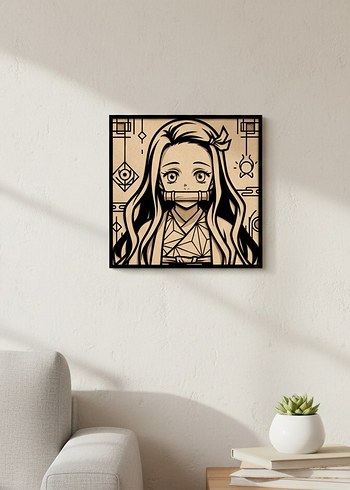Nezuko Kamado Ahşap Lazer Kazıma Tablo 20x20 - Görsel 4