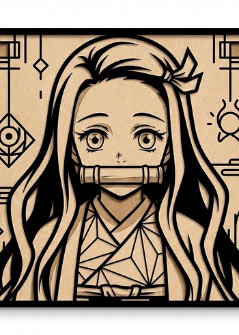 Nezuko Kamado Ahşap Lazer Kazıma Tablo 20x20 - Görsel 2