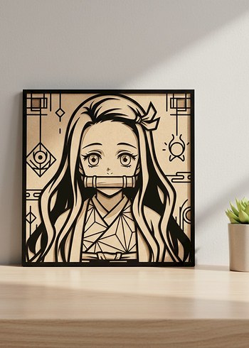 Nezuko Kamado Ahşap Lazer Kazıma Tablo 20x20 - Görsel 6