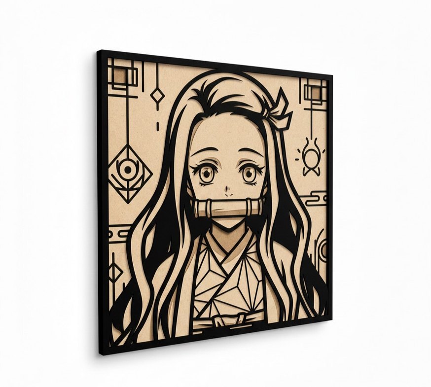 Nezuko Kamado Ahşap Lazer Kazıma Tablo 20x20 - Görsel 3