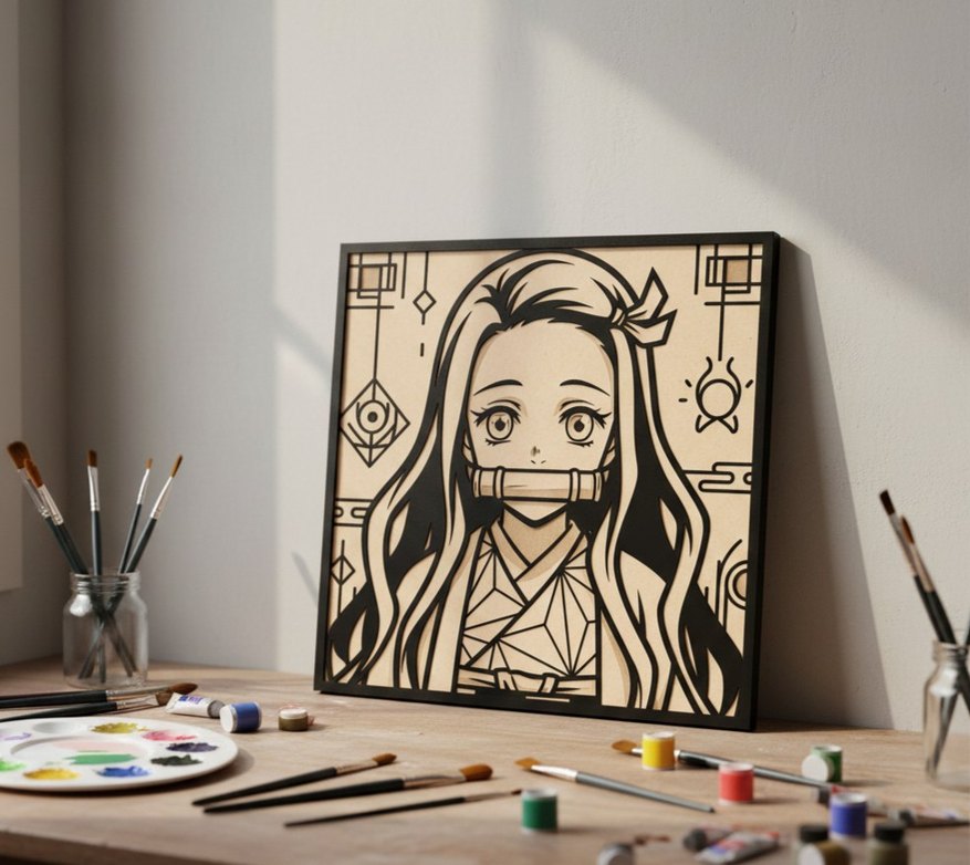 Nezuko Kamado Ahşap Lazer Kazıma Tablo 20x20 - Görsel 5