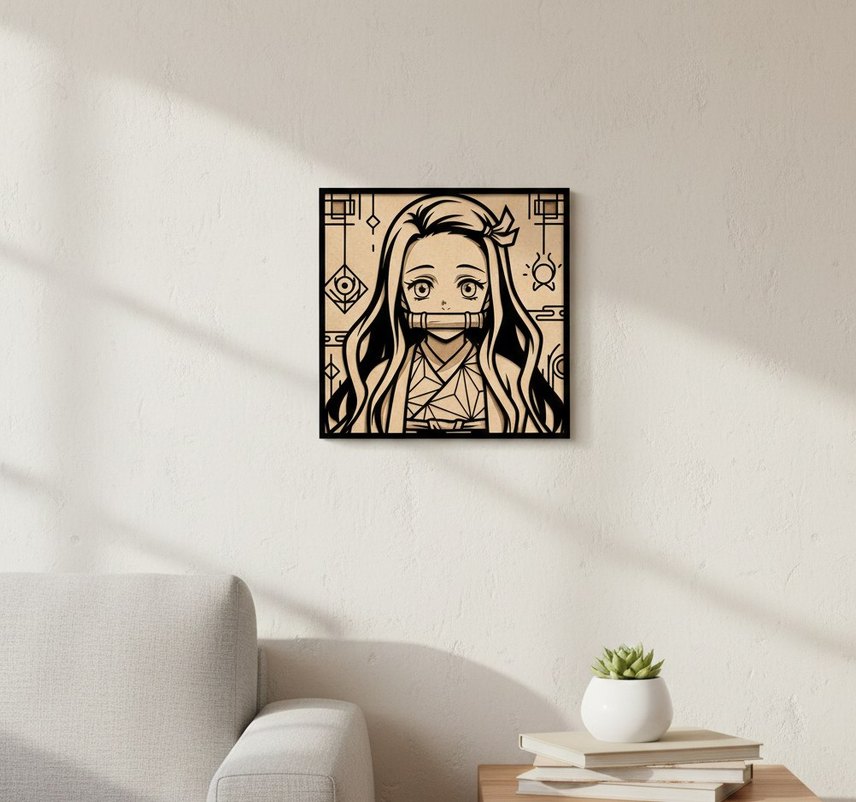 Nezuko Kamado Ahşap Lazer Kazıma Tablo 20x20 - Görsel 4
