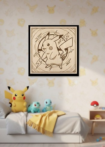 Pikachu Ahşap Tablo 20x20 cm - Görsel 5