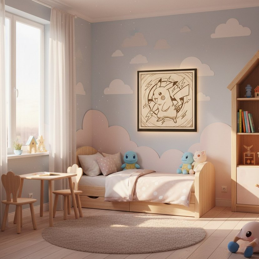 Pikachu Ahşap Tablo 20x20 cm - Görsel 3