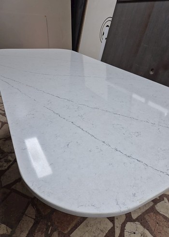 Beyaz Gri Mermer Desenli Modern Masa Örtüsü - Görsel 2