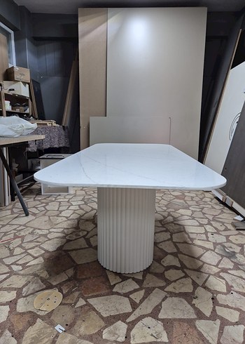 Beyaz Gri Mermer Desenli Modern Masa Örtüsü - Görsel 5