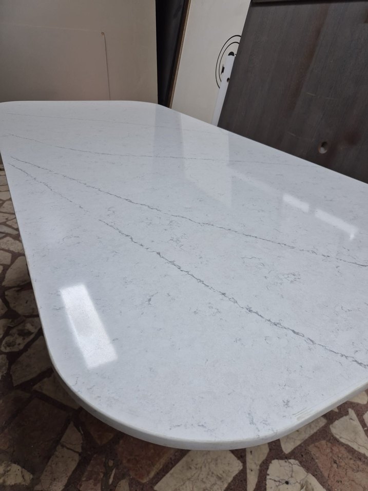 Beyaz Gri Mermer Desenli Modern Masa Örtüsü - Görsel 2