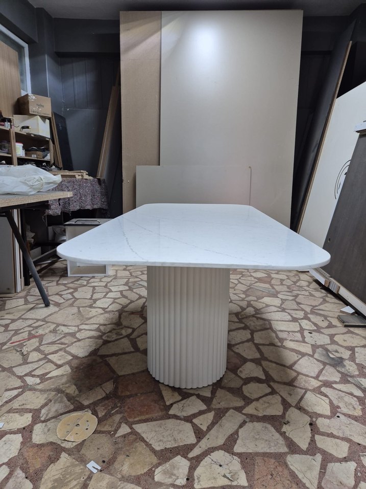 Beyaz Gri Mermer Desenli Modern Masa Örtüsü - Görsel 5