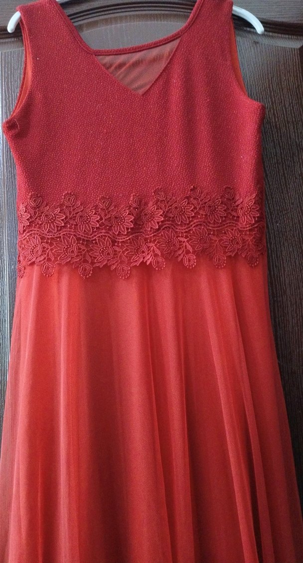 Diger Kırmızı sıfır Kollu V Yaka Abiye Elbise - Görsel 4