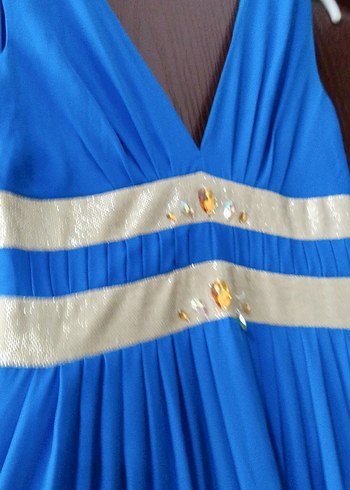 Diger Mavi Uzun Piliseli Kolsuz Elbise - Görsel 5