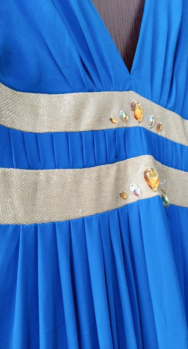 Diger Mavi Uzun Piliseli Kolsuz Elbise - Görsel 3