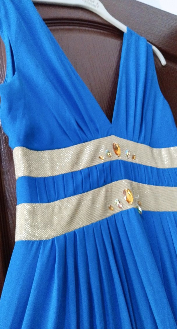 Diger Mavi Uzun Piliseli Kolsuz Elbise - Görsel 4