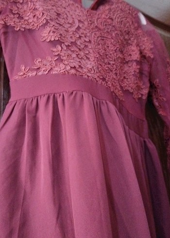 Diger Bordo Uzun Dantel İşlemeli Kadın Elbise - Görsel 5