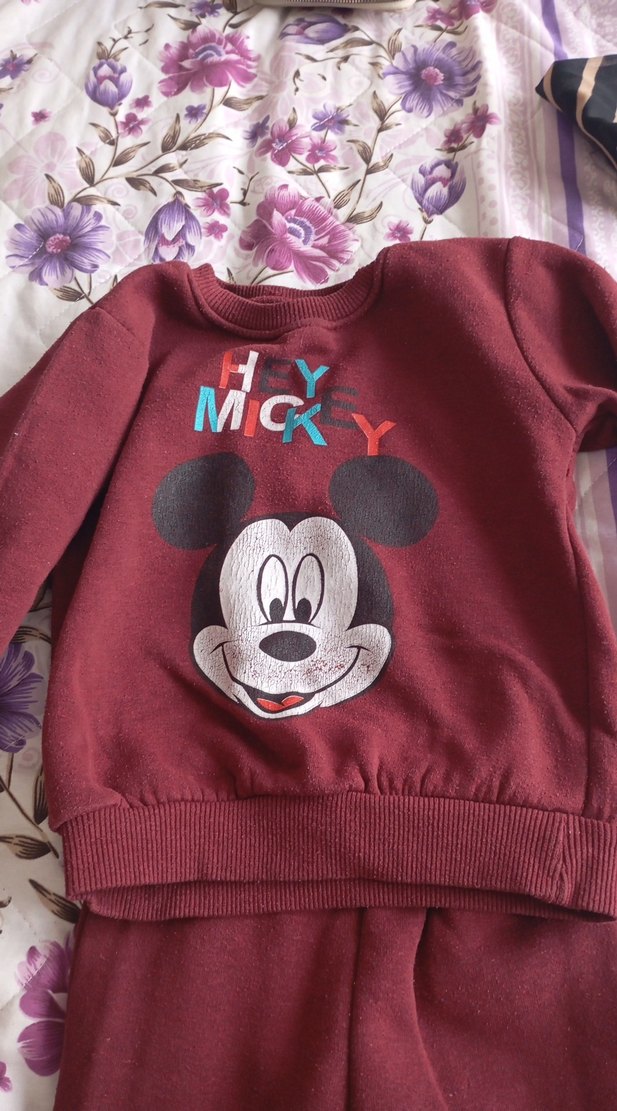 Bordo Mickey Baskılı  Sweatshirt ve Eşofman - Görsel 2