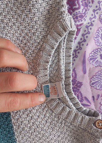 Gri Çok Renkli Bohem Örgü çocuk Kazak - Görsel 2