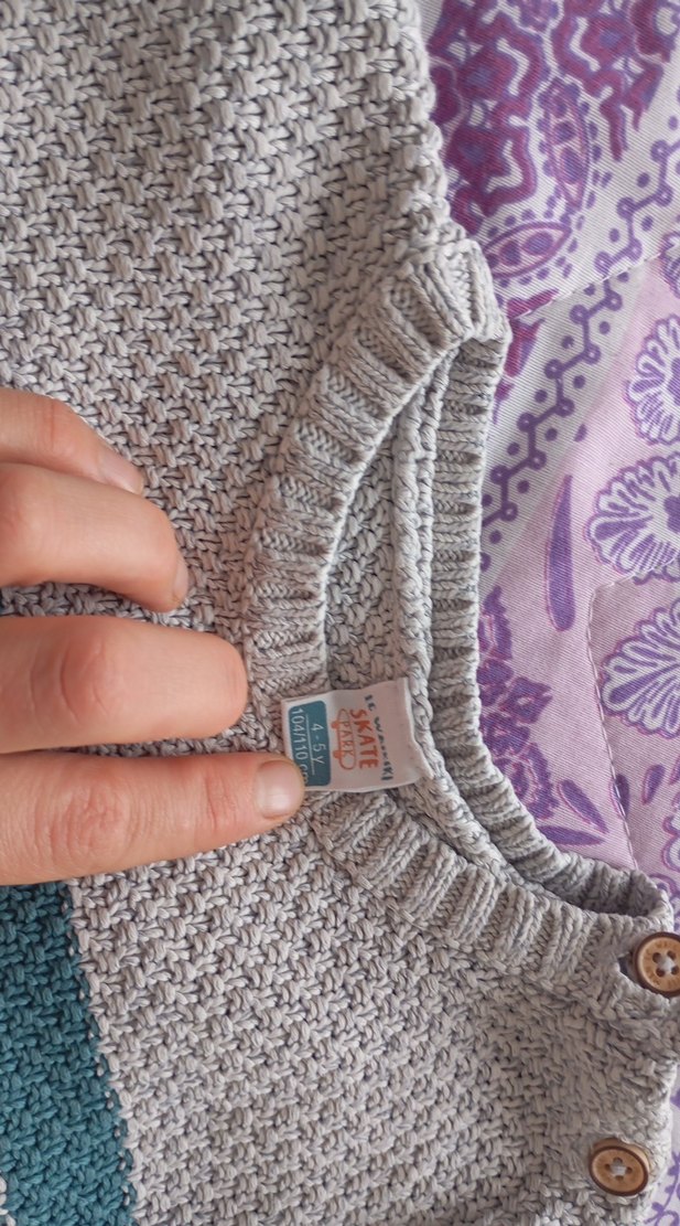 Gri Çok Renkli Bohem Örgü çocuk Kazak - Görsel 2