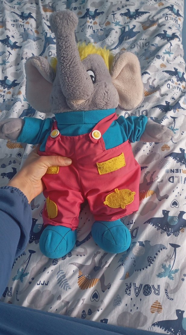 Renkli Giysili Gri Fil Peluş Oyuncak - Görsel 4