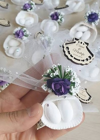  Beden Boncuk Detaylı Beyaz Deniz Kabuğu Nikah Hediyesi