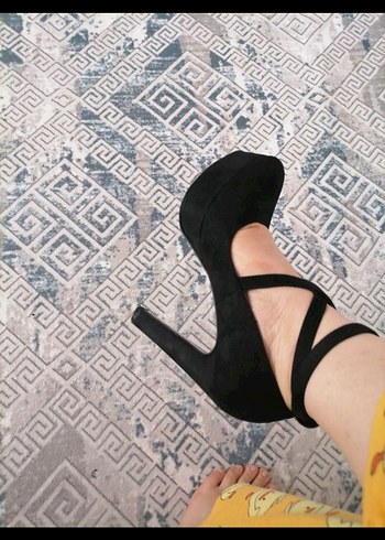 Siyah Yılan Desenli Stiletto Platform Topuklu