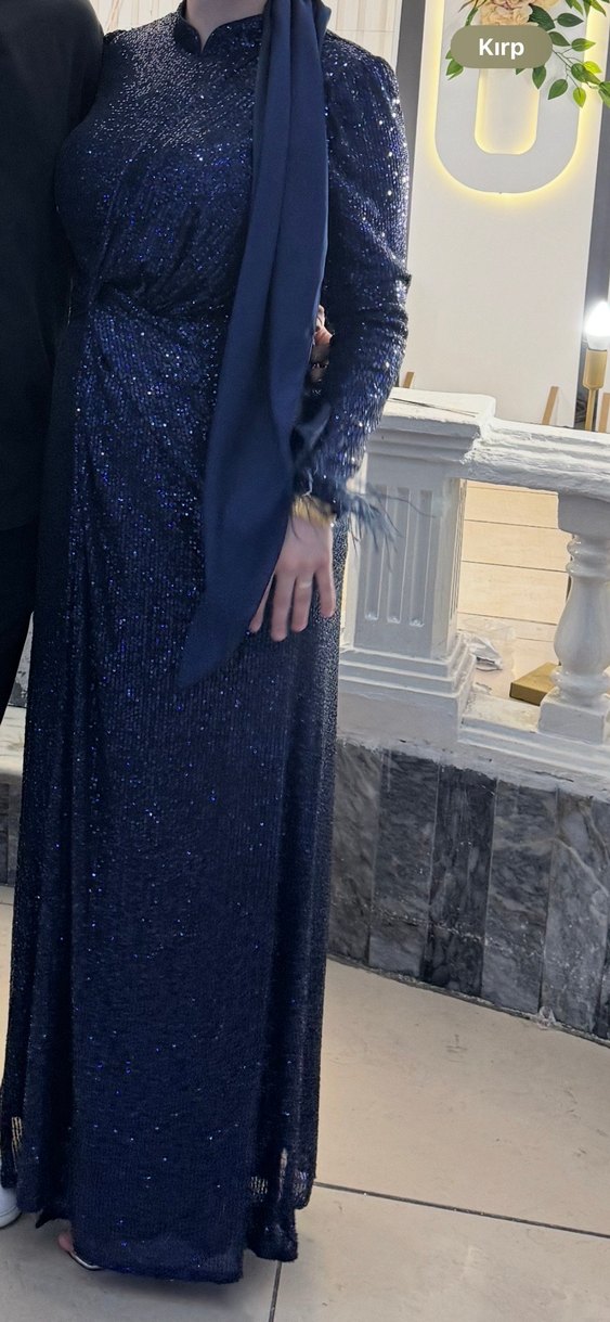 Parlak Mavi Drapeli Uzun Kadın Abiye Elbise - Görsel 2