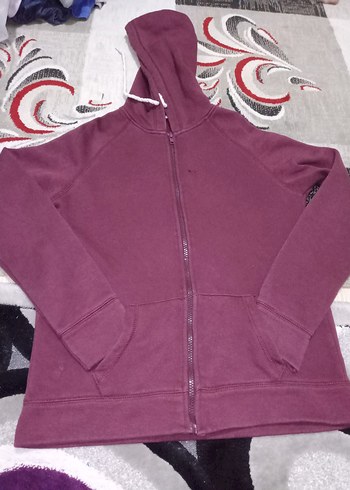 Bordo Fermuarlı Kapüşonlu Kadın Sweatshirt