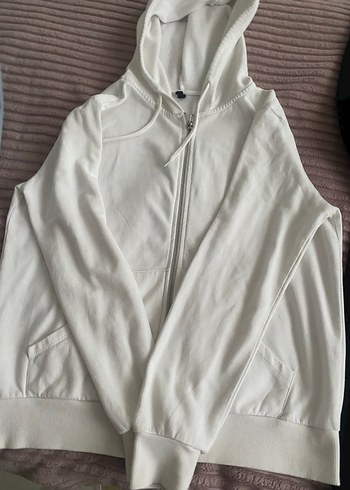 Beyaz Fermuarlı Kadın Sweatshirt - Görsel 3