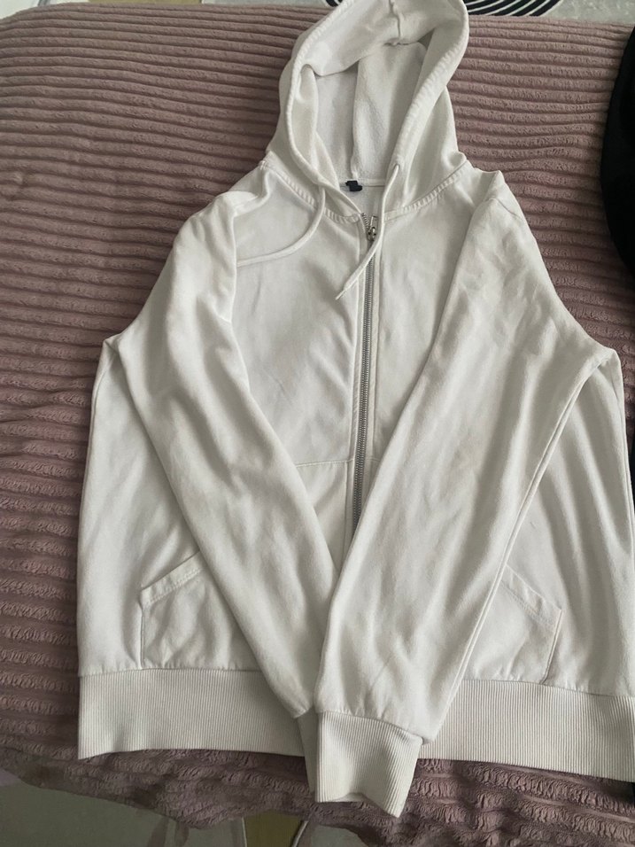 Beyaz Fermuarlı Kadın Sweatshirt - Görsel 4