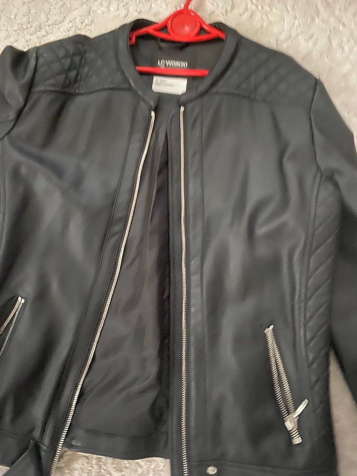 Siyah Kadın Deri Biker Ceket - Görsel 5