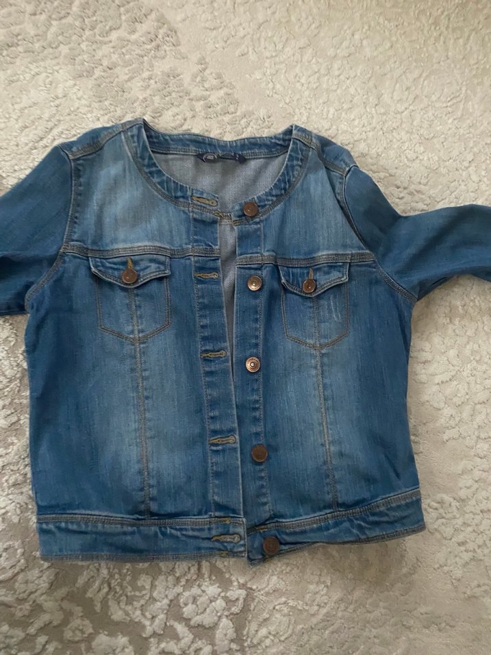 Düğmeli Mavi Kadın Kot Ceket - Görsel 4