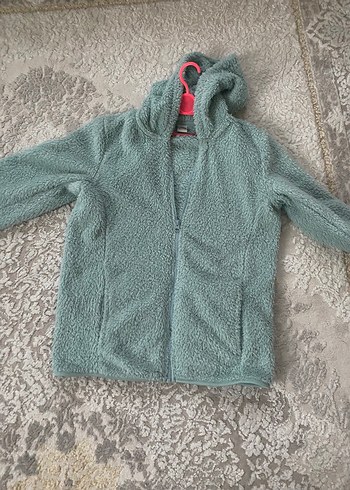 Peluş Kapüşonlu Gri kız çocuk Ceket - Görsel 6