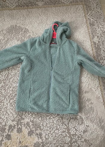 Peluş Kapüşonlu Gri kız çocuk Ceket - Görsel 5