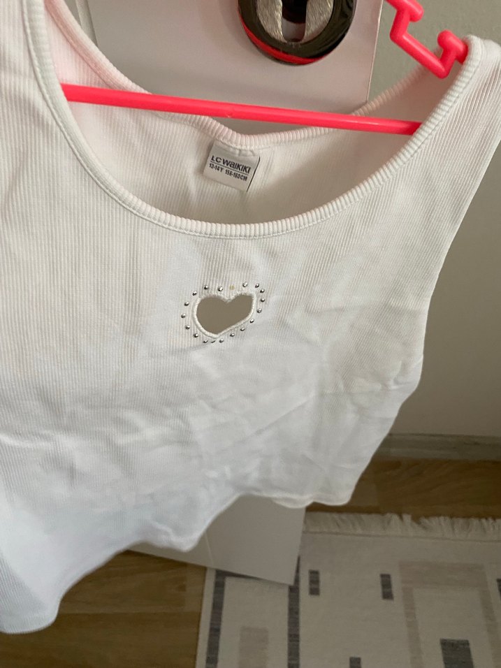 Kız çocuk Beyaz Pamuklu Kalp Detaylı Atlet ıkıli fiyatı - Görsel 3