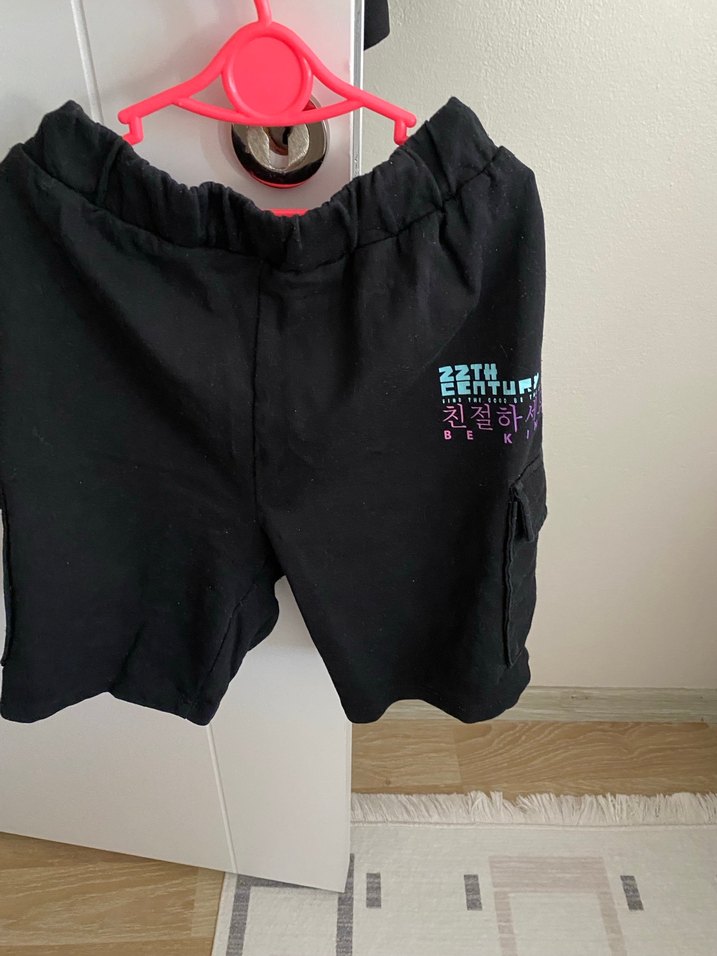 Kız çocuk Siyah Pamuklu Rahat Kesim Şort - Görsel 3