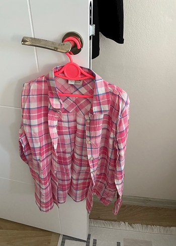 Pembe Pamuklu Düğmeli Salaş Gömlek - Görsel 3