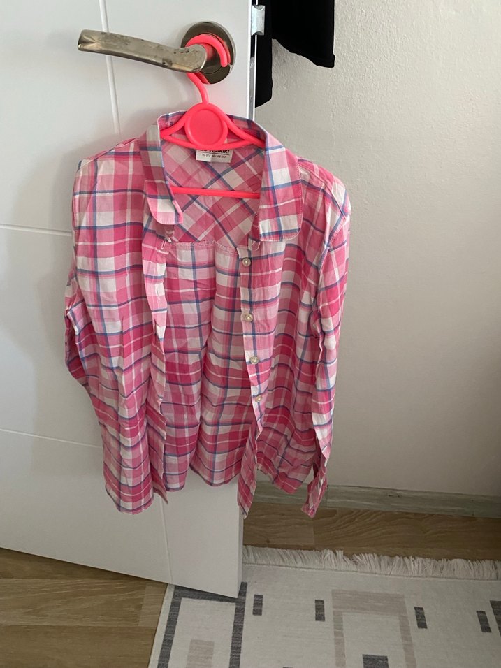 Pembe Pamuklu Düğmeli Salaş Gömlek - Görsel 4