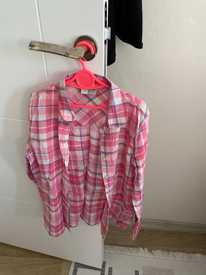 Pembe Pamuklu Düğmeli Salaş Gömlek - Görsel 3