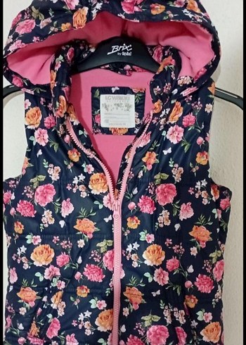 Çiçek Desenli Kız Çocuk Kapüşonlu Yelek - Görsel 3