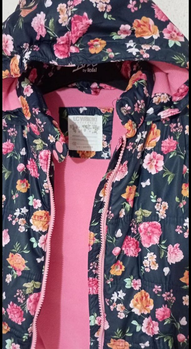 Çiçek Desenli Kız Çocuk Kapüşonlu Yelek - Görsel 5